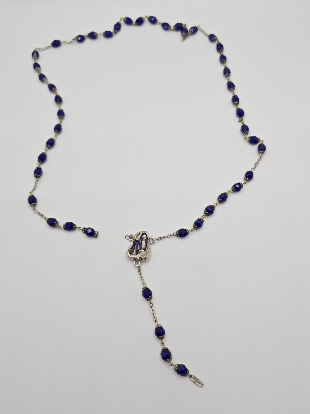 Ghirelli Blue Glass Bead Rosary Broken/For Repair Necklace Virgin Mary 2002